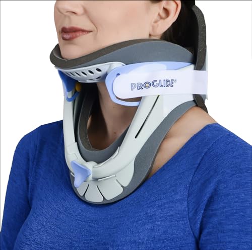 PROGLIDE 180 Cervical Collar — 2-Piece Neck Brace with 12 Height Adjustments, Breathable Plush Padding, Tracheal Access — Relieves Neck Pain, Whiplash, Post-Surgery Recovery, MRI Compatible