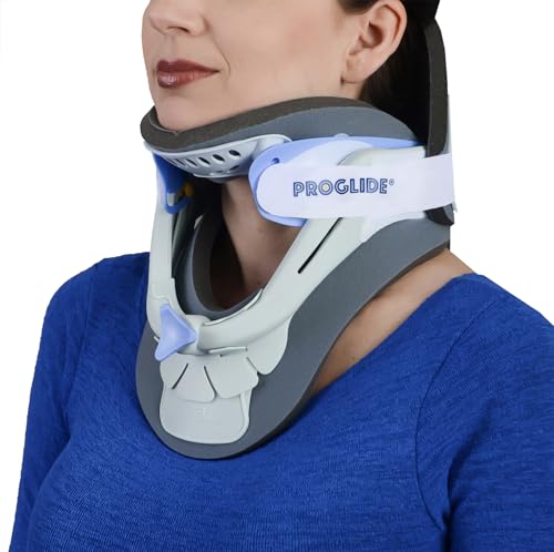 PROGLIDE 174 Cervical Collar — 2-Piece Neck Brace with 12 Height Adjustments, Removable Thoracic Extension, Breathable Plush Padding, Tracheal Access — Relieves Neck Pain, Whiplash, Post-Surgery Recovery, MRI Compatible